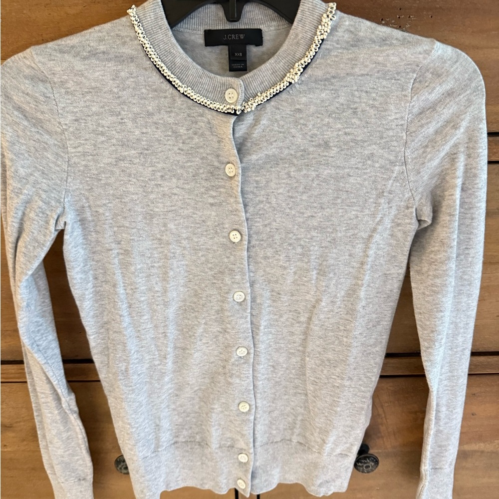 J. Crew Light Gray Cardigan with Embellished Collar